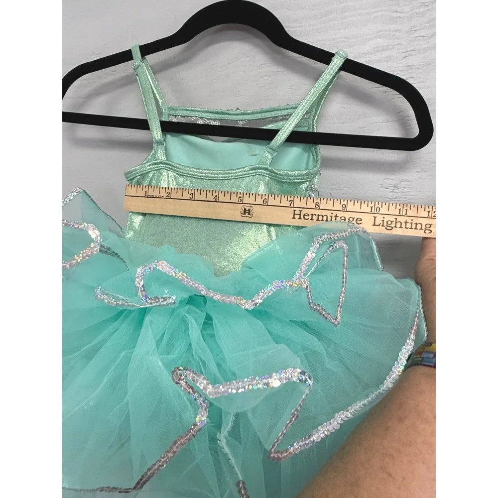 Weissman Mint Green Sequin Floral‎ Dance Costume Tutu Leotard Girls CXS E2152